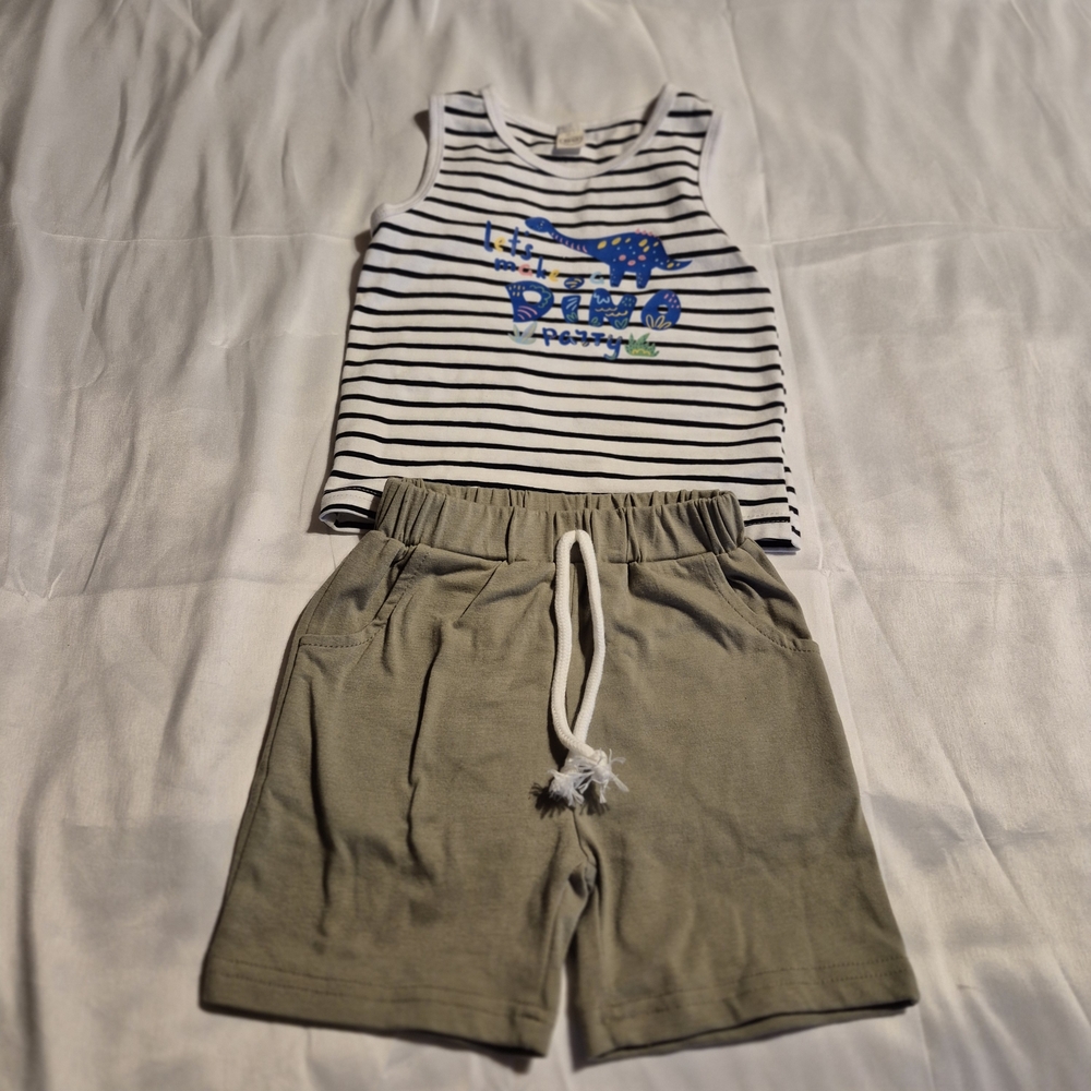 Striped Tank Top and Khaki Shorts Set